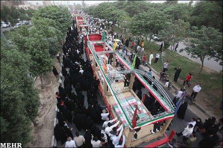 تشییع 96شهید دوران دفاع مقدس درشهر اهواز